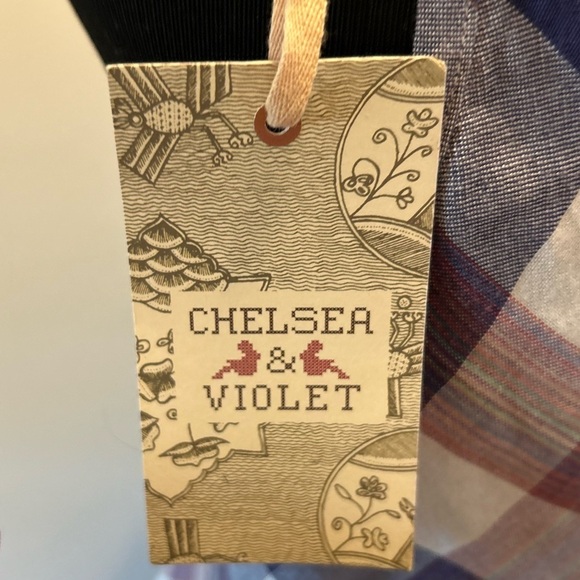 NWT violet color block Pattern Dress beige buffalo fringe hem cottage core XS D2 - Picture 4 of 10